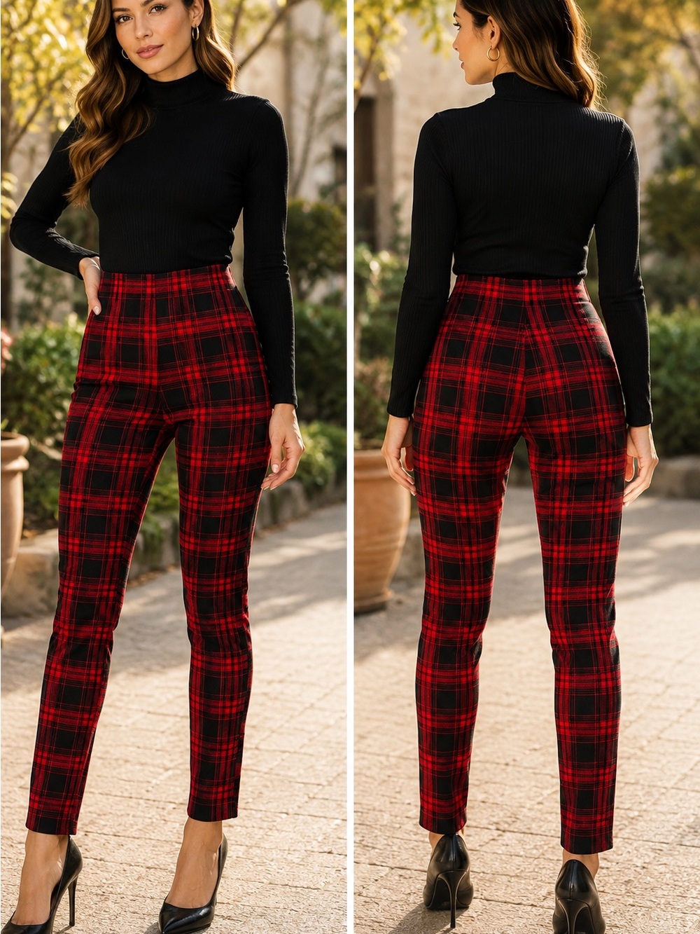 🌙✨🆕LOFT Red ❤️ & Black 🖤 Plaid Stretch Pants – Size M